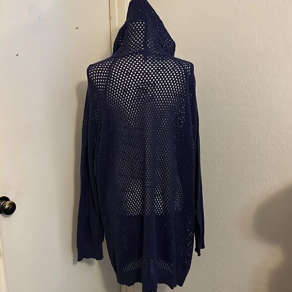 Torrid Blue Mesh Sheer Zipper Closure Hoodie Casual Contemporary Sweatshirt - Picture 3 of 11